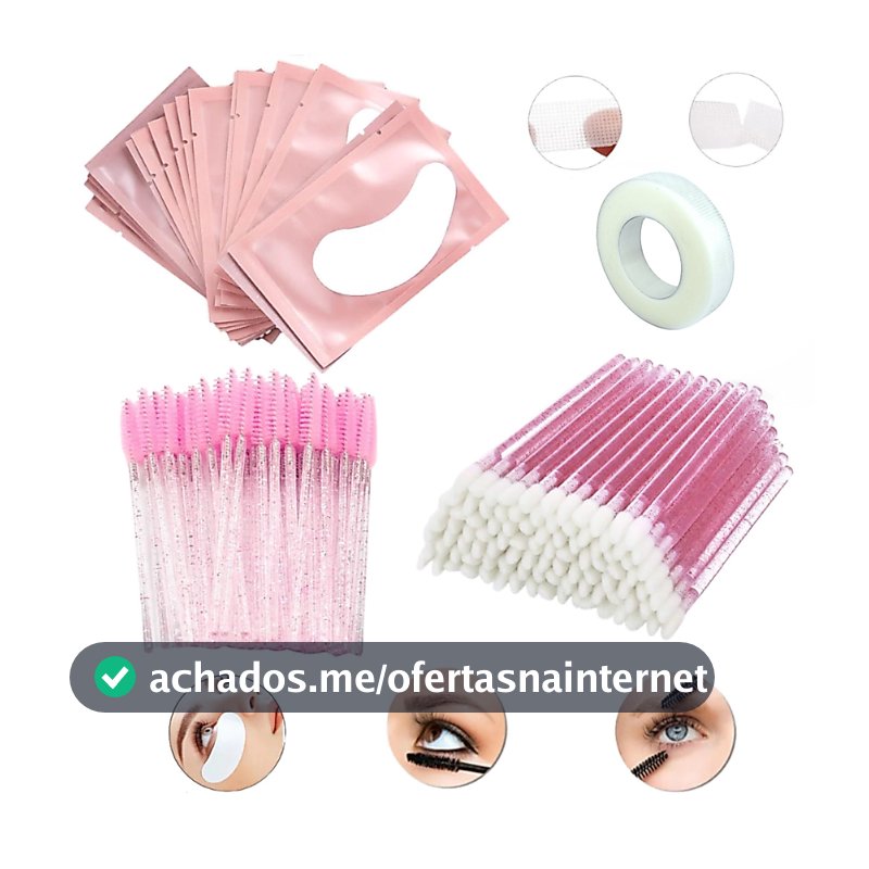 Kit Alongamento De Cílios - 100 Pads + 50 Escovinhas + 50 Aplicadores + Fita Transpore