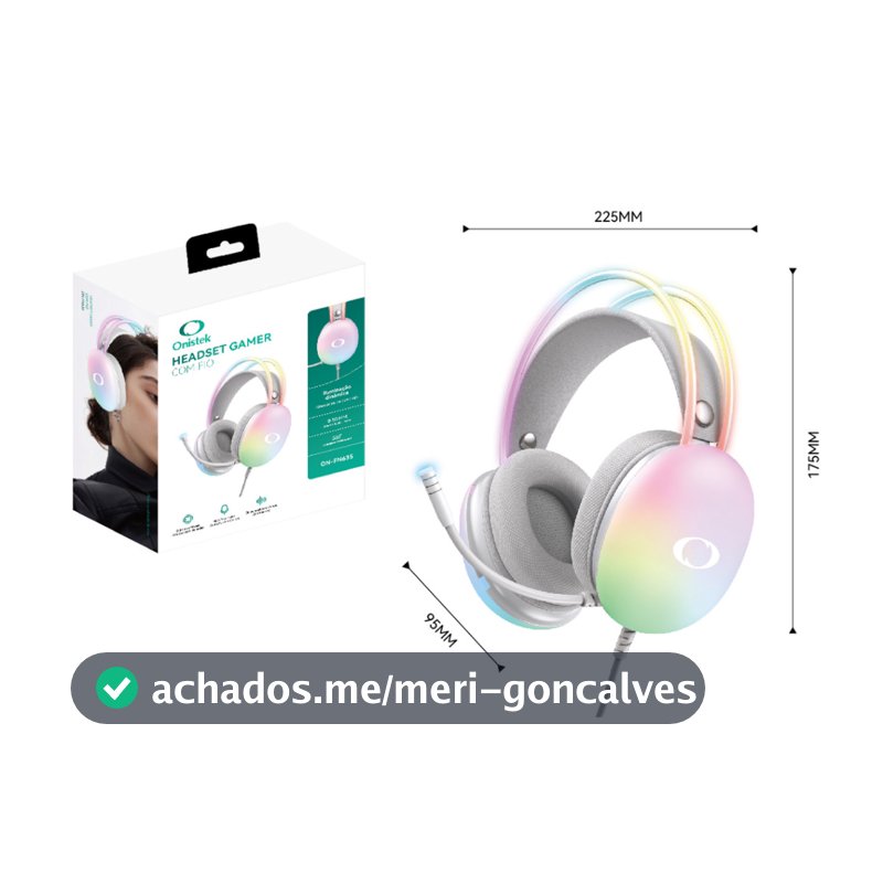 Headphone Gamer Onistek ON-FN635 Branco com RGB 50mm Microfone para PC e Notebook
