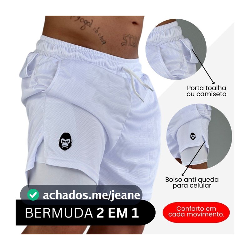 Bermuda KONG 2 em 1 Térmica Masculina Forro de Compressão E Bolso Interno Com Alça Lateral E Estampa