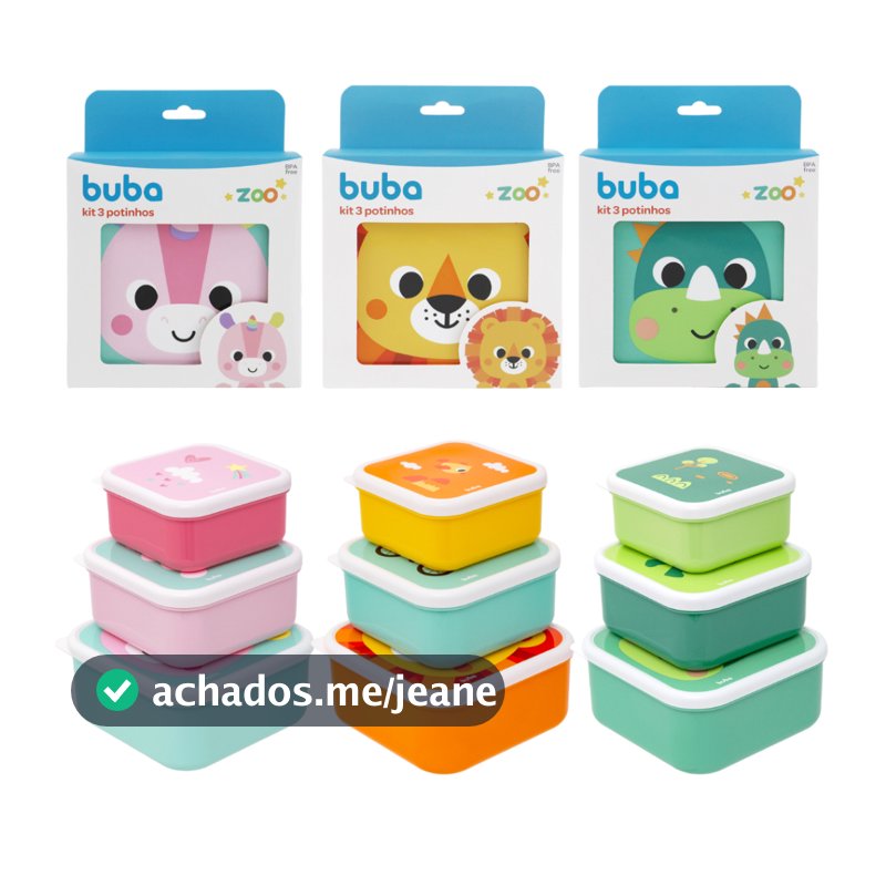 Kit 3 Potinhos Buba Zoo Infantil | Potes Para Lancheira, Frutas e Papinha, Livre de BPA