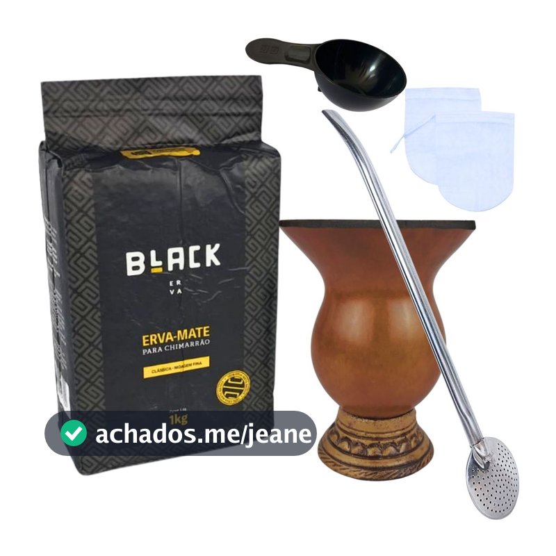 Kit Chimarrão com Erva Clássica Moagem Fina 1Kg + Cuia Porongo Artesanal + Bomba Inox 23 CM