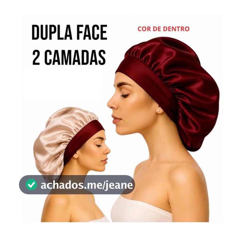 Touca de Cetim Dupla Face 2 Camadas Com Faixa Elástica Proteção Noturna Para Cabelos Médios e Longos