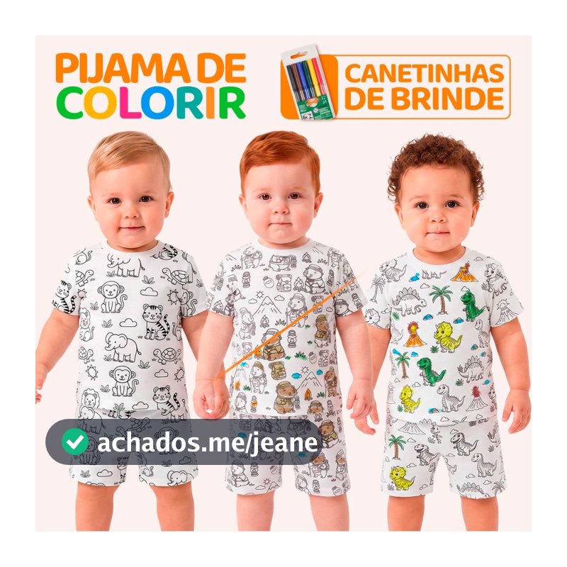 Pijama de Colorir Bebê Menino 100% Algodão Manga Curta Estampa para Colorir Roupa Infantil Verão Criativo Conforto L06
