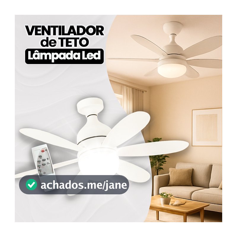Ventilador Luminária Led 6 Pás Lâmpada Soquete Bocal E27 Teto 3 Cores Luz Branco Amarelo Bivolt