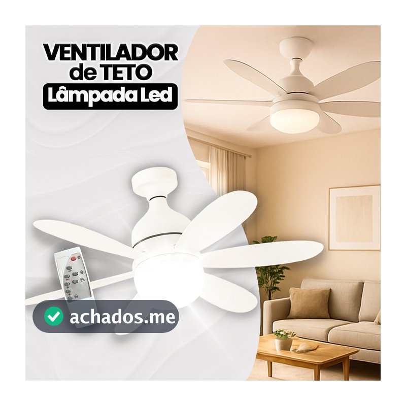 Ventilador Luminária Led 6 Pás Lâmpada Soquete Bocal E27 Teto 3 Cores Luz Branco Amarelo Bivolt