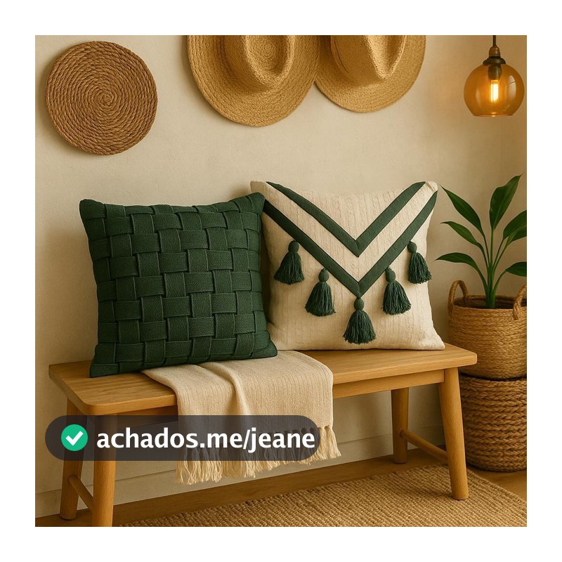 Capa de Almofada Macramê Verde 42x42cm Trançada Artesanal Boho Decoração Sofá 100% Algodão
