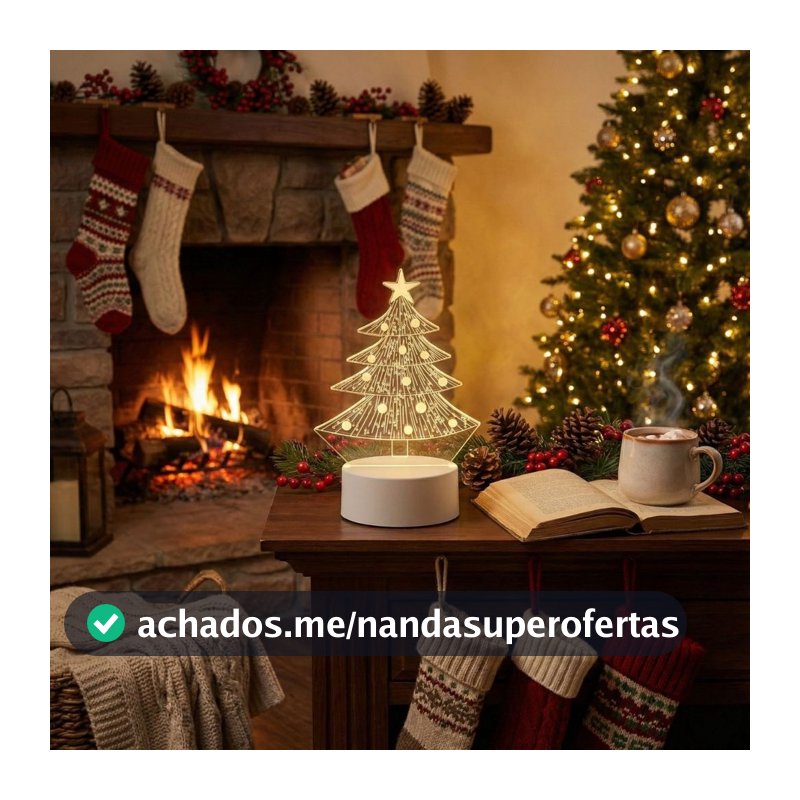 Luminária Abajur 3d Árvore de Natal Led Acrílico Decoração de Mesa e Presente Com Cabo Tomada Bivolt