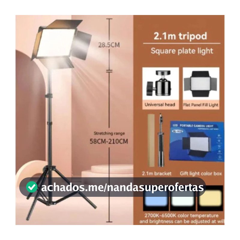 Iluminação Painel Bicolor Estúdio Led Para Fotografia Video Com Tripe 2,1 Metros Refletor Profissional Reels Live RL900