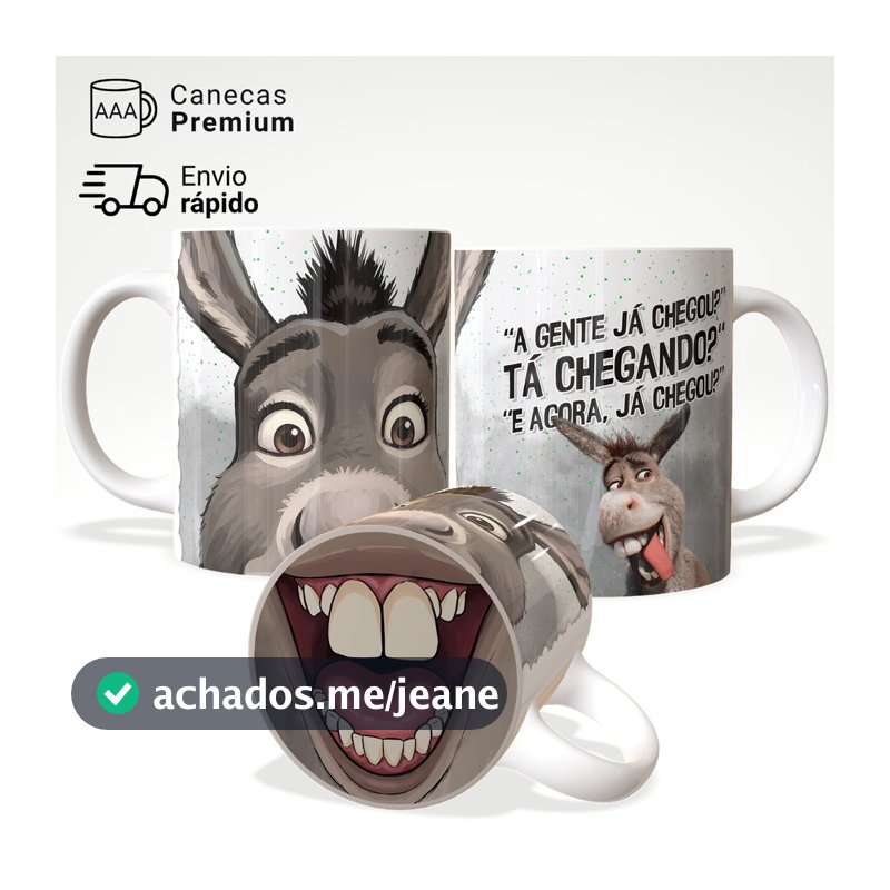 Caneca Shrek Burro Fiona "Já Chegou?" Divertida com Bocão Surpresa Presente Criativo Premium JURO