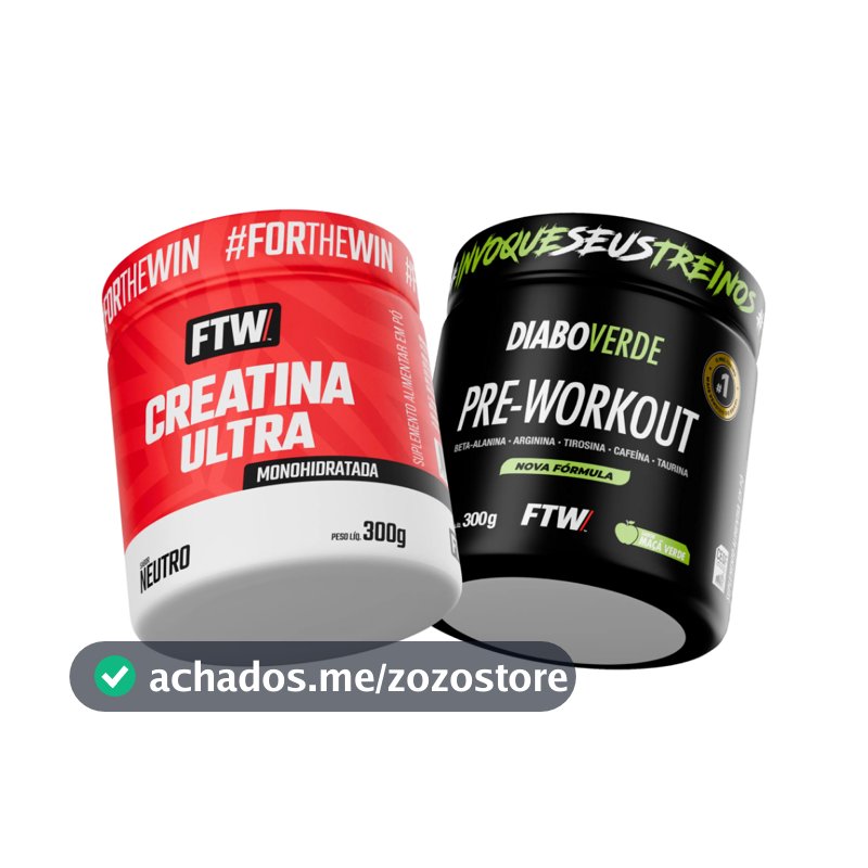 Kit Creatina Ultra Pote 300g + Pré Treino Diabo Verde Pre-Workout 300g - FTW