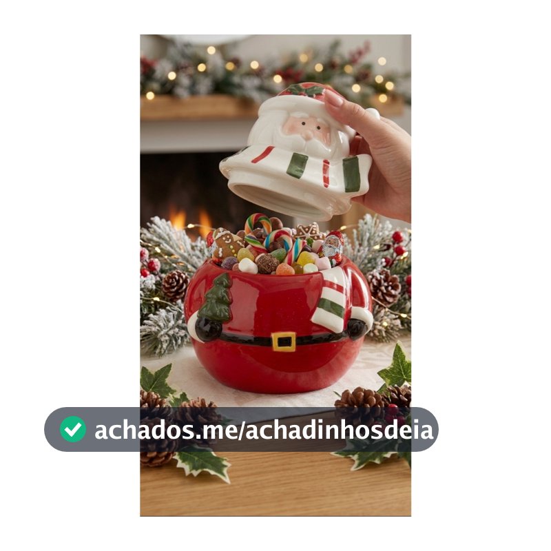 Pote Multiuso de Cerâmica Papai Noel com Tampa — Bomboniere e Baleiro de Natal