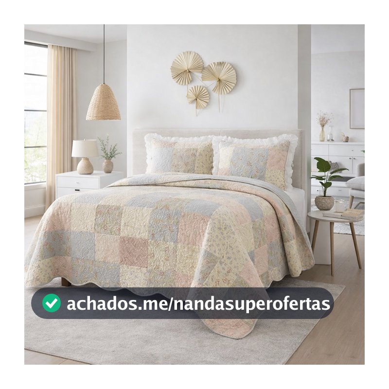 Colcha Queen Cobre Leito Estampado Patchwork Cama Box Posta 2,40x2,20