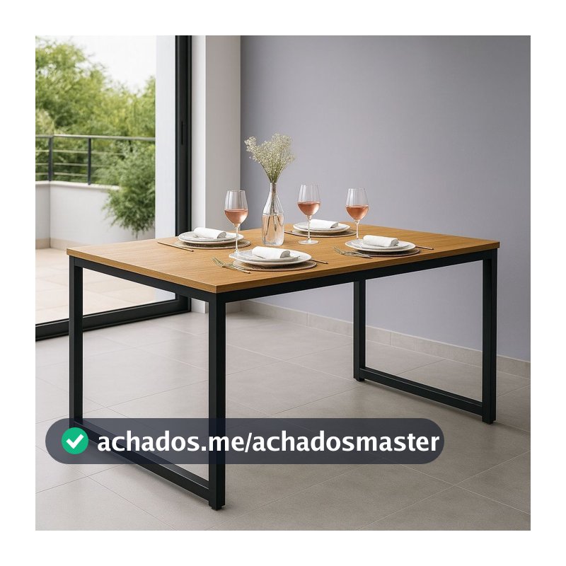 Mesa de Jantar Industrial com Base de Metal e Formato Retangular 120x80 cm