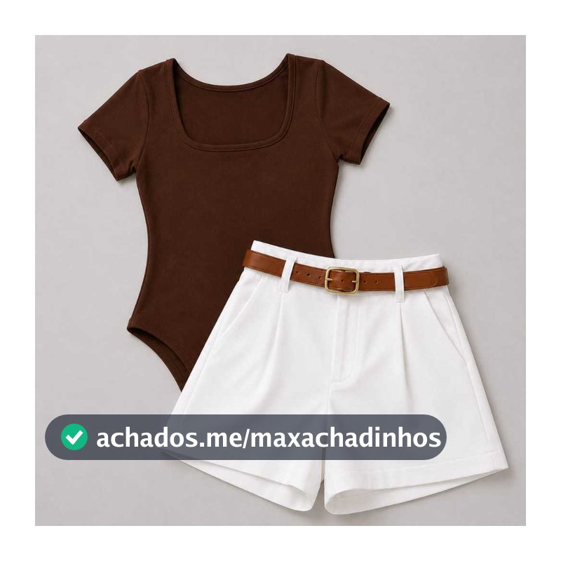 Conjunto Feminino Body Quadrado+Short Alfaiataria Com Bolso e Cinto  Moda Casual