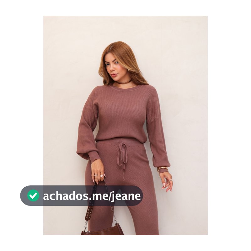 Conjunto Feminino Tricot Blusa Manga Longa e Calça Pantalona Elegante Confortável Inverno 3RD SD2008