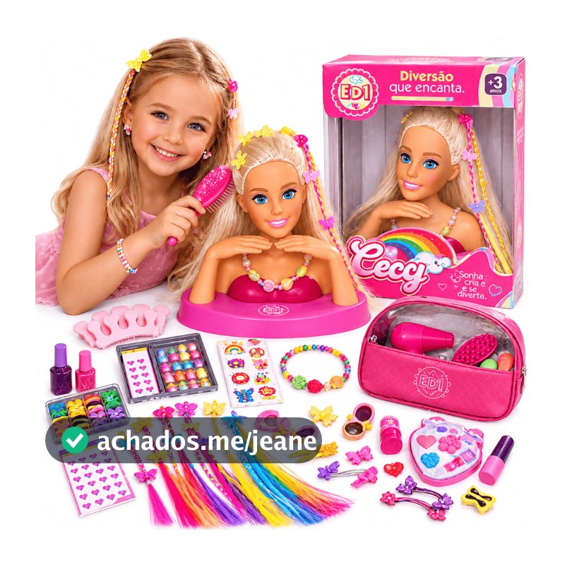 Boneca Busto Fala Frases + Kit Maquiagem Esmalte Adesivo acessórios escova Cabelo secador Brinquedos
