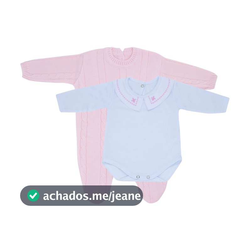 Kit Macacão Trança Rosa com Body Gola Bordada DU