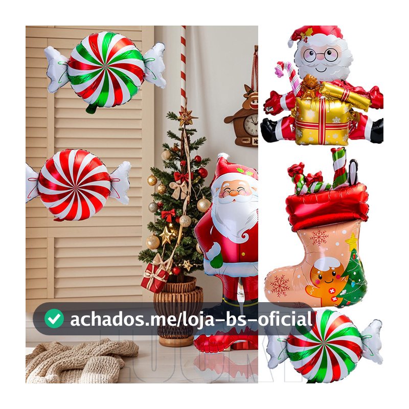 Balão Grande De Filme De Alumínio Em Pé De Natal-Decoração De Balões Infláveis Com Base De Boneco De Neve De Papai Noel