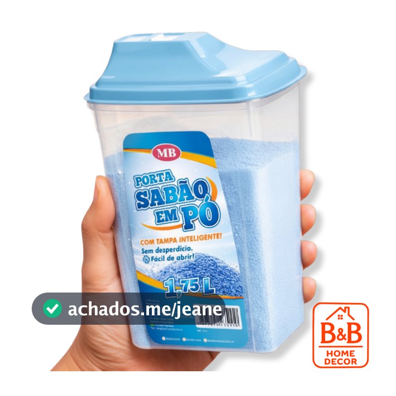Porta Sabão em Pó C/ Dosador e Tampa 1,75L Dispenser Lavanderia + Bico Prático