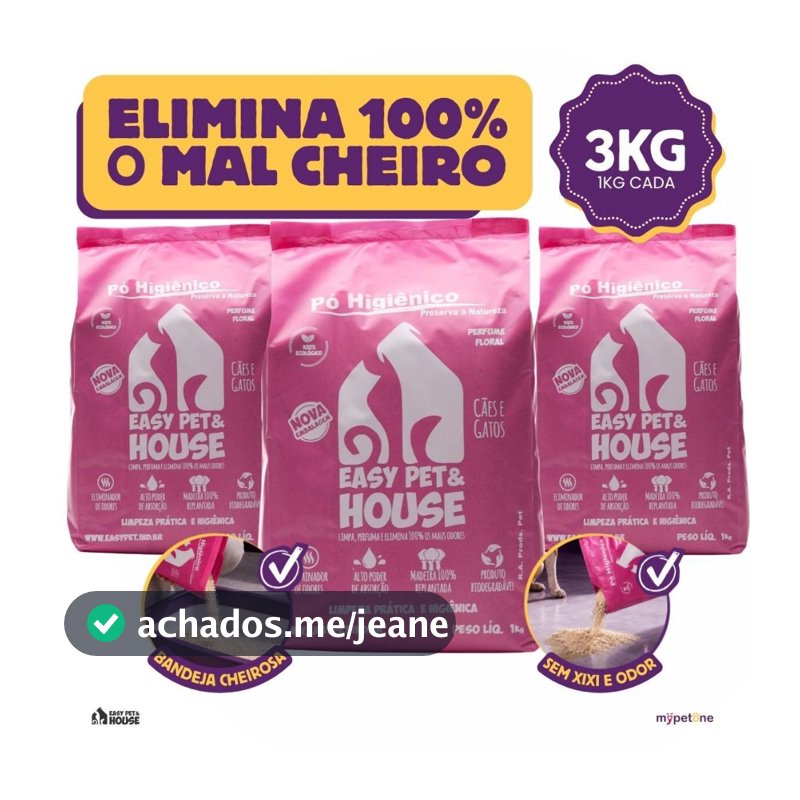 Pó Higiênico 1kg Floral Antiodor Seca Xixi Cães e Gatos EasyPet Limpeza Fácil com Ação Bactericida 1,2,3 ou 4 Unidades