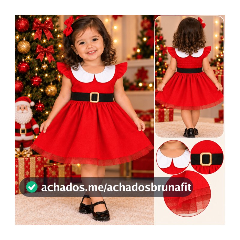 Vestido Infantil Menina Natal Mamãe Noel Tamanho Único 1/2 Anos Natalino Saia com Brilho