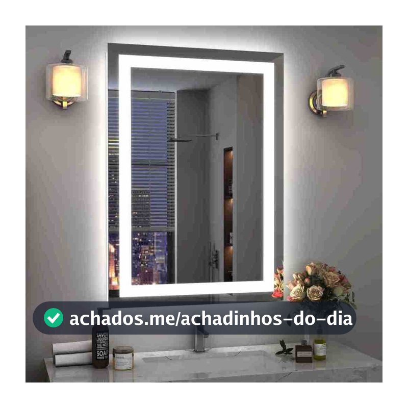 Espelho LED Retangular 80x50 cm Jateado | Espelho para Banheiro Lavabo Penteadeira