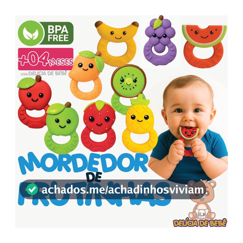 Mordedor P/ Bebê - Alívio Dentição - 100% Natural Super Macio Frutinhas  Colorido e Divertido