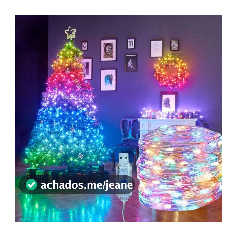 Pisca Pisca 100 Leds USB Árvore Natal Decoração Colorido Led 10M Prova D'Agua Interno Bivolt TEX INC