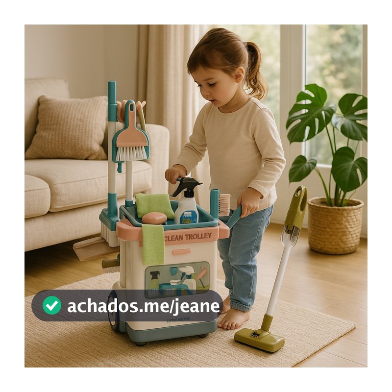 Brinquedo Limpeza Infantil Carrinho Rodinhas Aspirador Funcional Borrifador Vassoura Pá Faz Conta Kids Educativo