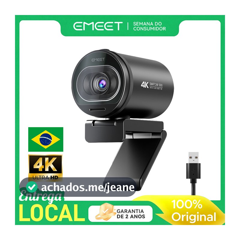Webcam 4K EMEET S600 Sensor Sony Autofoco Com Microfone 1080P 60Fps Camera Para Pc  para Streaming e Videochamadas