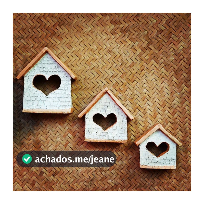 Trio Casinhas decorativas de cerâmica com porta em formato de Coração para Parede