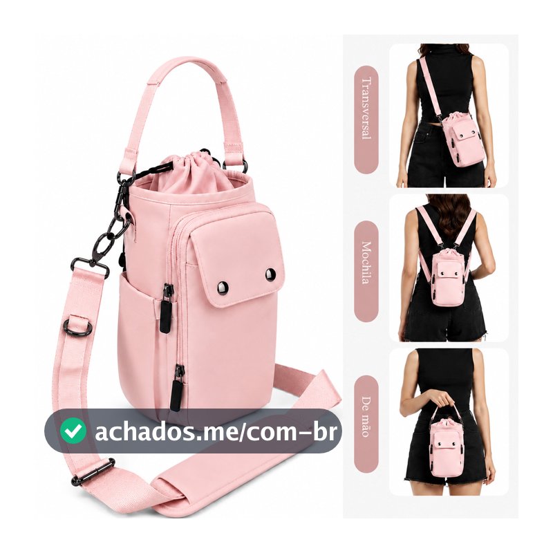 Bolsa Para Garrafa Vira Mochila 5 Bolsos 40oz Impermeável Alça Ajustável Com Mosquetão Uso Nas Costas E Transversal