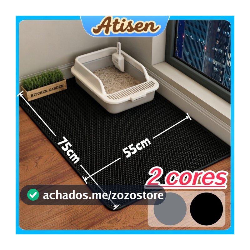 Tapete Coletor de Areia para Gato Grande 75x55cm EVA Lavável Dupla Camada Antiderrapante