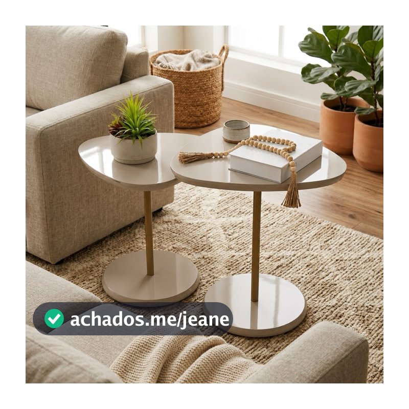 Conjunto Kit Com Duas Mesas De Apoio Lateral Alta e Baixa Bel Cor Off White - Artely