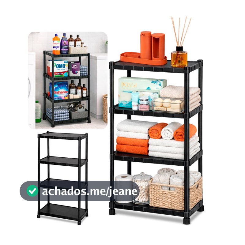 Prateleira Estante Desmontável Modular Multiuso Organizadora de Plástico 4 Prateleiras com Pezinhos