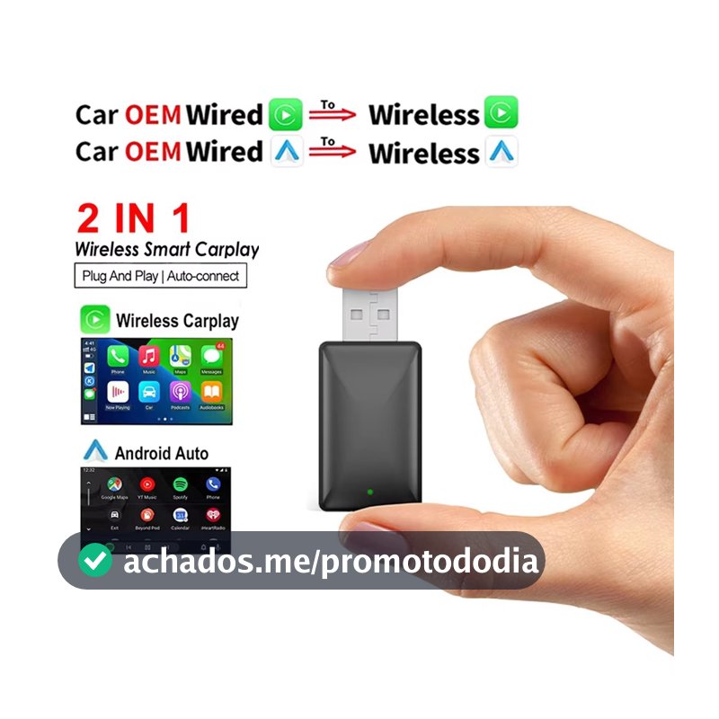 Adaptador Mini Sem Fios 2 em 1 CarPlay & Android Auto para Carros 2025, Adaptador CarPlay Sem Fios, Converte Conexão Com