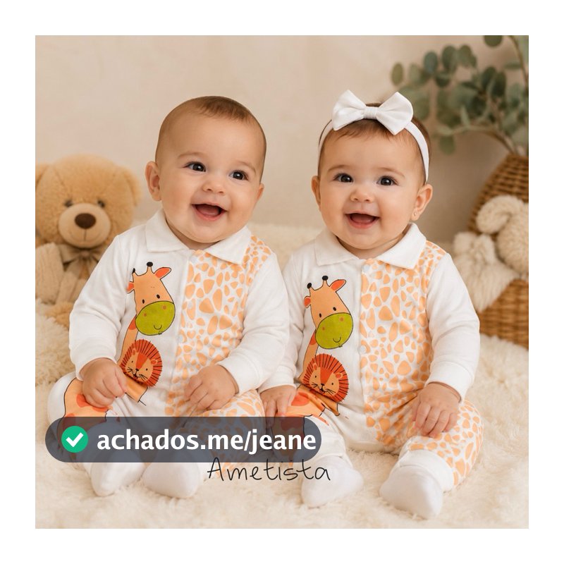 Macacão Bebê Algodão Menino Menina Manga Longa Unissex Recém-Nascido 0 a 3 Meses Safari Girafa