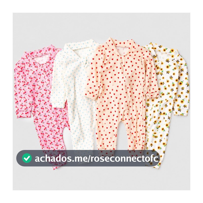 Kit 4 Macacão Canelado Estampado Bebê Zíper Menino E Menina