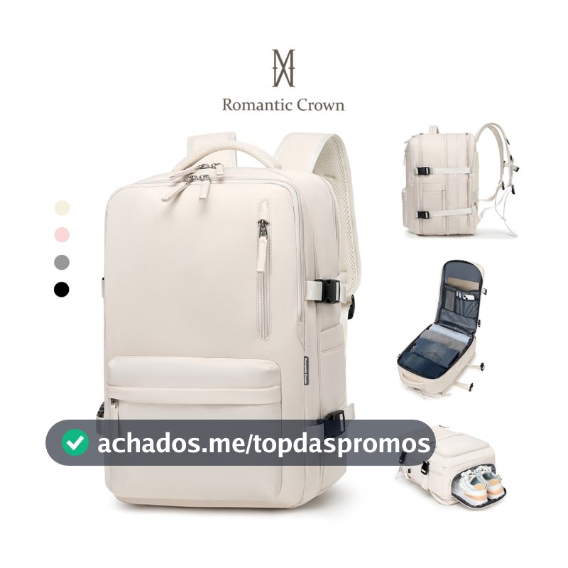 ROMANTIC CROWN Mochila Viagem Feminina Masculina Multifuncional Reforçada Impermeável Expansível, Notebook Antifurto USB