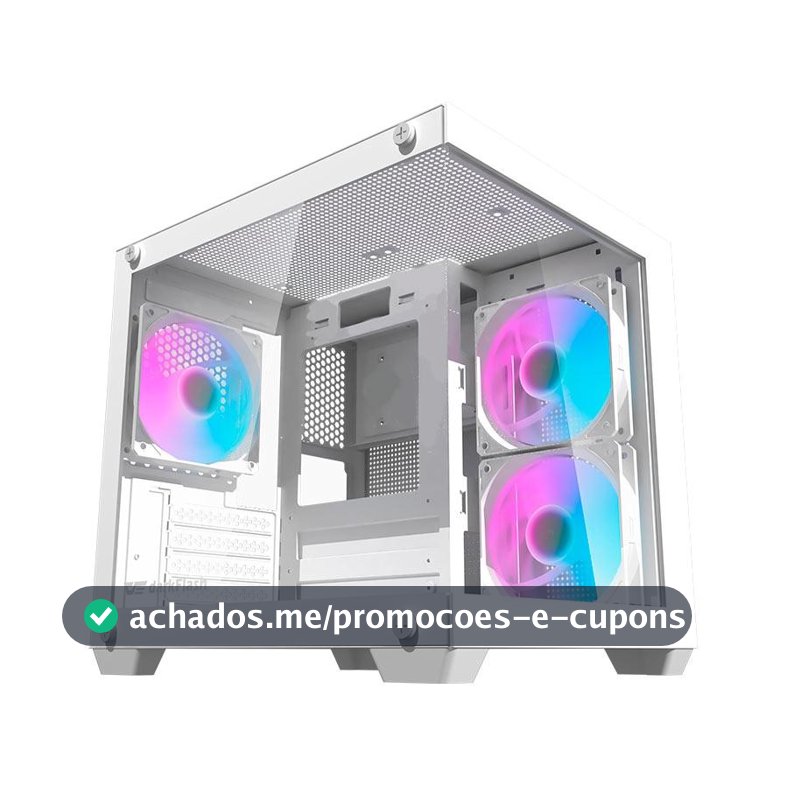 Gabinete Gamer Aigo Darkflash Durin D275M,Rainbow, Mid-Tower,L.Vidro, Com 3 Fans,Branco, DURIN-WH-3F