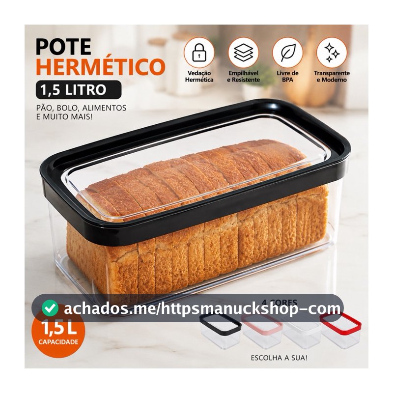 Pote Hermético 1,5L Porta Pão Bolo Organizador Cozinha Alimento mais Fofo Fresco Compacto e Empilhavel