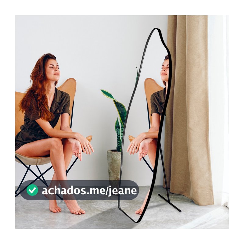 Espelho de Chão Flame Grande 150x50cm com Formato Orgânico e Acabamento Sofisticado em Couro