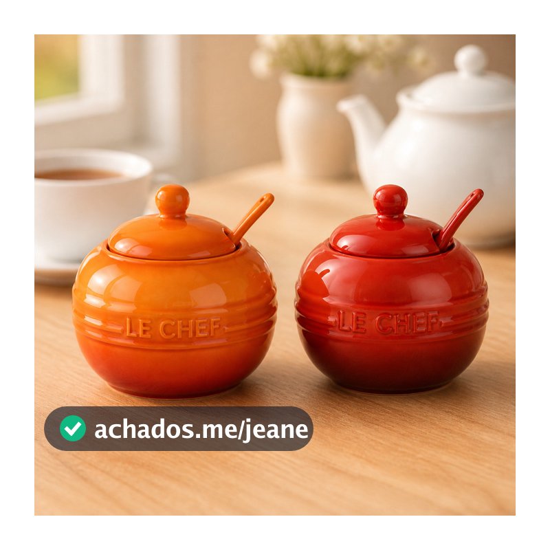 Açucareiro De Cerâmica Le Chef Com Colher 300ml Hauskraft Premium