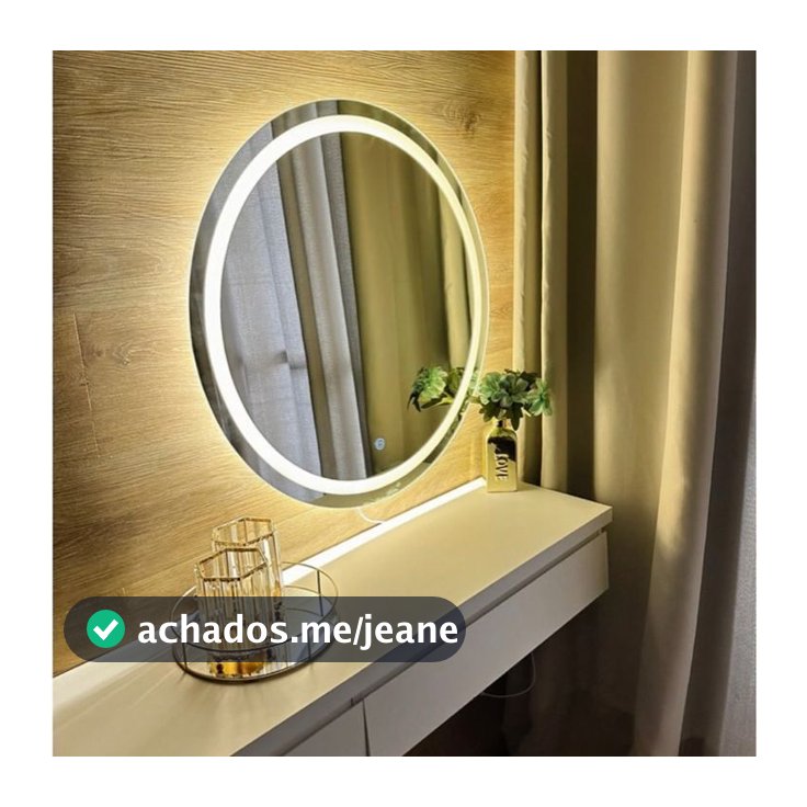 Espelho Redondo Jateado 3 Tons de Led e Botão Touch Screen 60cm - Para Penteadeira Quarto Banheiro
