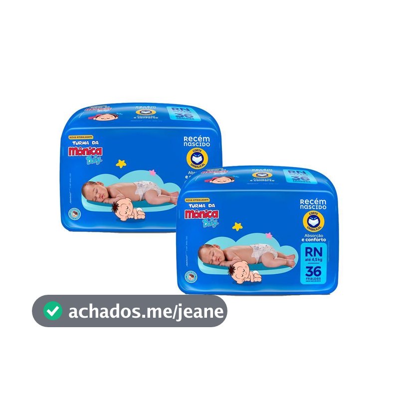 Kit 2 Fraldas Turma da Mônica Baby Jumbo RN com 36un cada