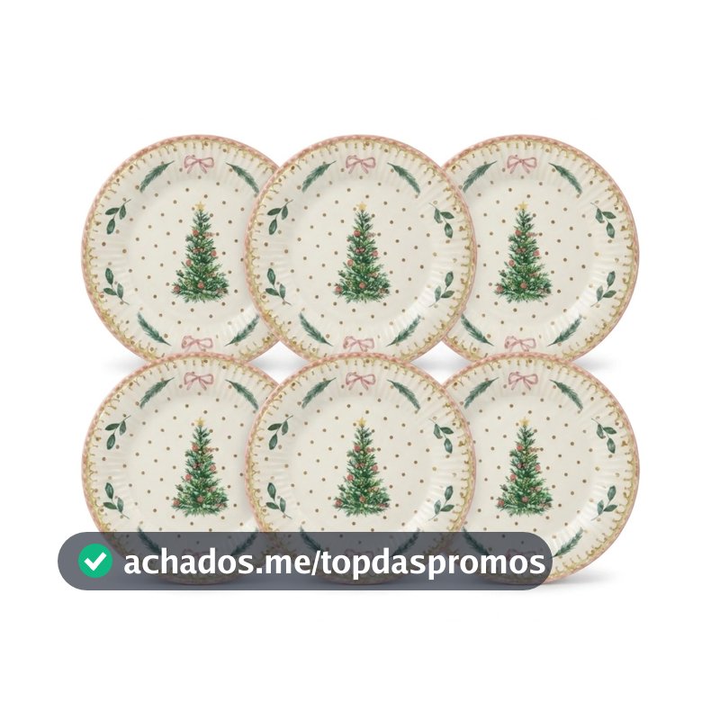 Conjunto 6 Pratos de Sobremesa Doces Entrada Servir Natal Árvore Chritstmas Cerâmica Scalla