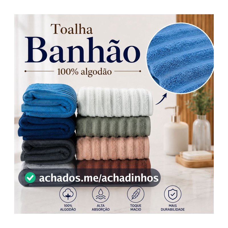 Toalha Banhão Gigante E Rosto 100% Algodão Alta Absorção Toque Macio Aveludada Enxuga Bem Wave Habitat