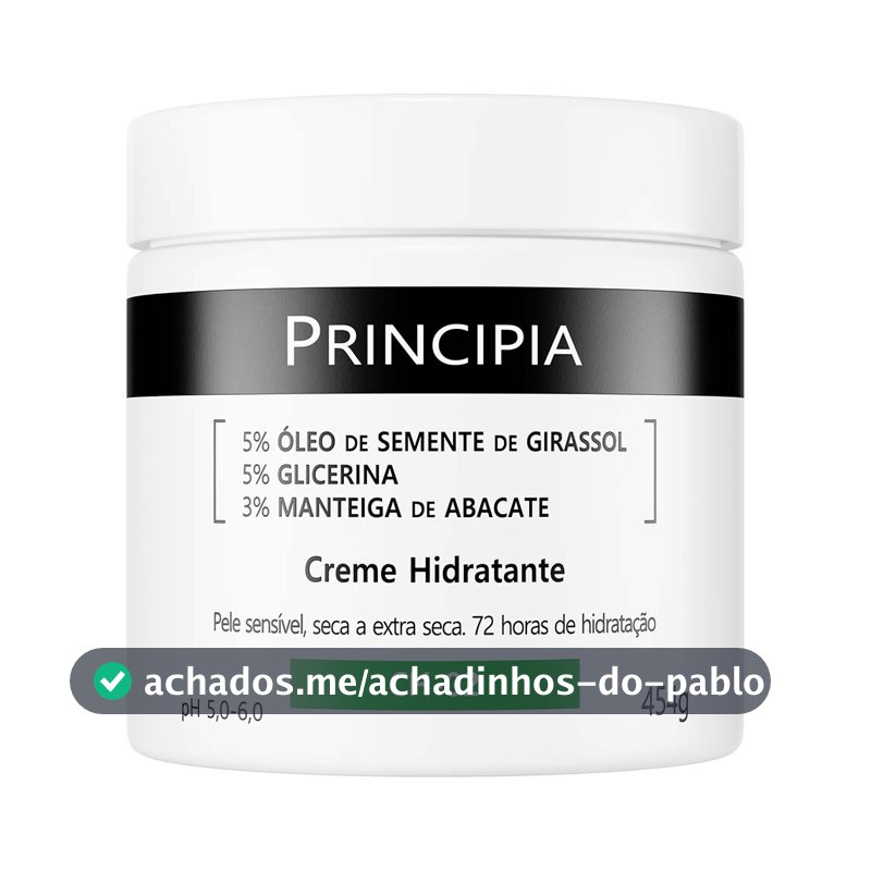 Creme Hidratante 5% Óleo de Semente de Girassol + 5% Glicerina + 3% Manteiga de Abacate Principia CH-02 com 454g