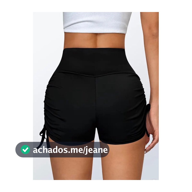 Short cordão franzido lateral moda academia feminina suplex
