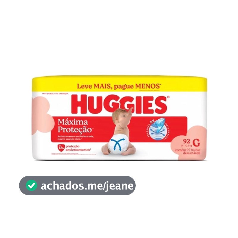 Fralda Descartável Infantil Huggies Máxima Proteção G Pacote 92 Unidades Leve Mais Pague Menos